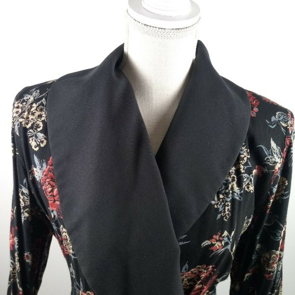 Vintage 90's Floral Dress Jacket L/XL Black Red - Picture 6 of 15
